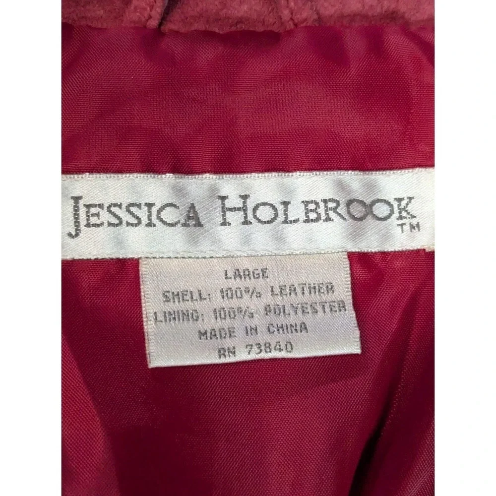 Jessica Holbrook Red Suede Barn Jacket Large Washable Leather Utility Coat 90s - Picture 4 of 16